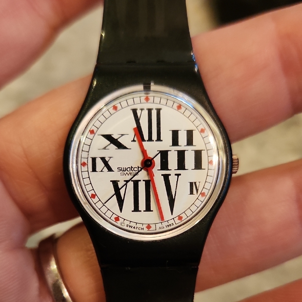 Swatch Black and White Roman Numeral Watch